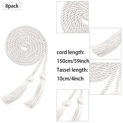 Trounistro 8 Pieces Graduation Cords Yarn Honor Cords with Tassel for College Graduation Students (White)
