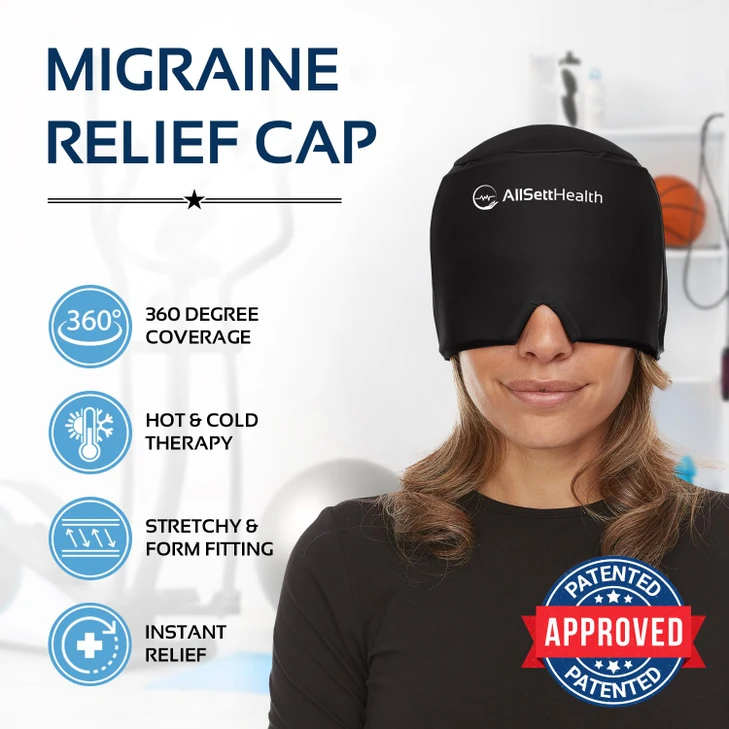 Migraine Relief Cap Ice Head Wrap and Hat | Hot/Cold Gel Pack with Face and Eye Mask Compress for Headache Relief -