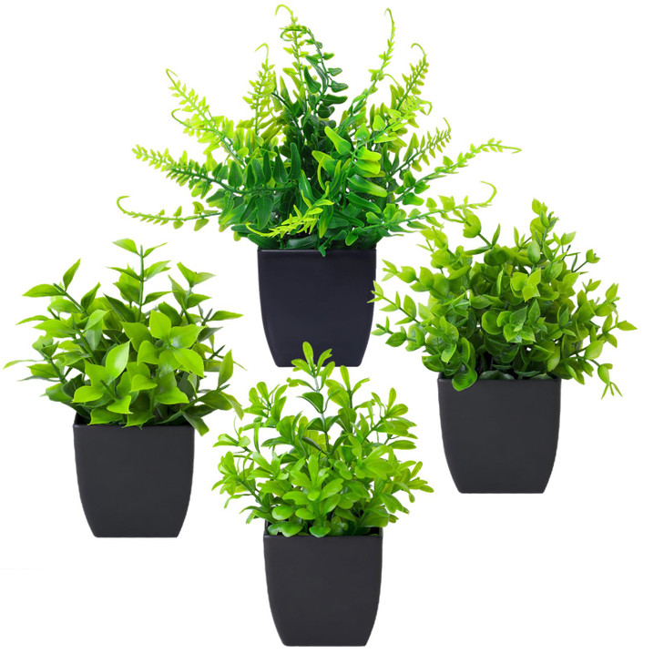 Grever 4 Pack Small Fake Plants in Blue Pot Mini Artificial Potted Plants for Home Bathroom Office Table Desk Shelf