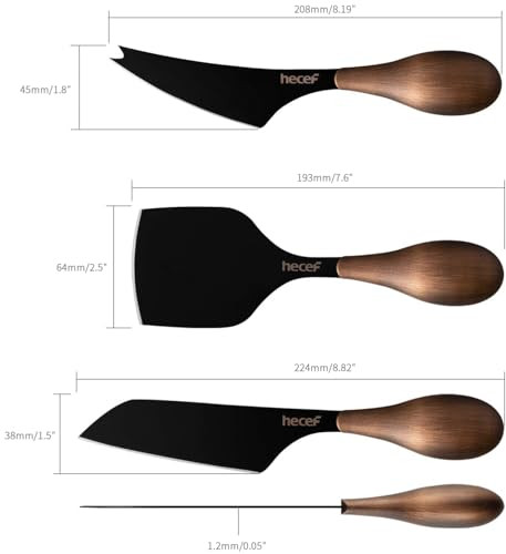 hecef Cheese Knife Set of 3, Bronze Grain Multipurpose Retro Cheese Knives, Set includes Pronged, Hard Cheese & Chisel