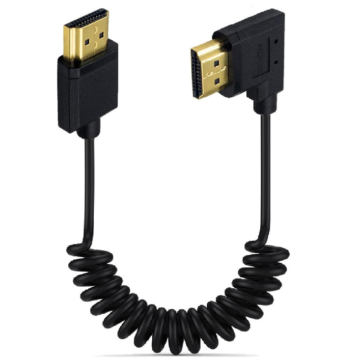 Kework 3.9ft HDMI 4K60Hz Coiled Cable, Right Angle HDMI 2.0 Version Male to Male Adapter Spring Spiral Cord, 18Gbps