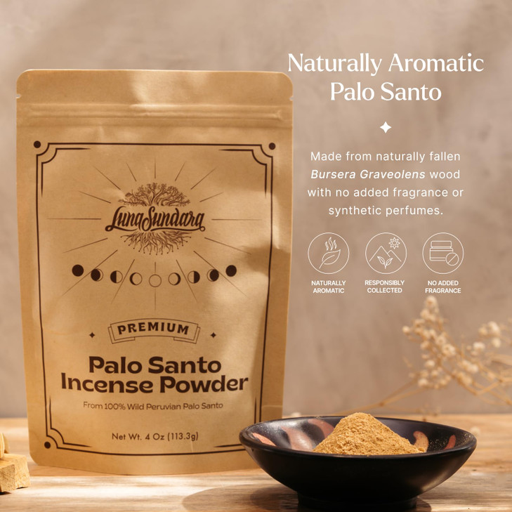 Luna Sundara Palo Santo Incense Powder, 4 oz Peruvian Wood