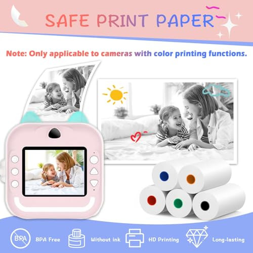 MIARALA 15 Rolls 5 Vibrant Single-Color Kids Camera Paper Roll Refill