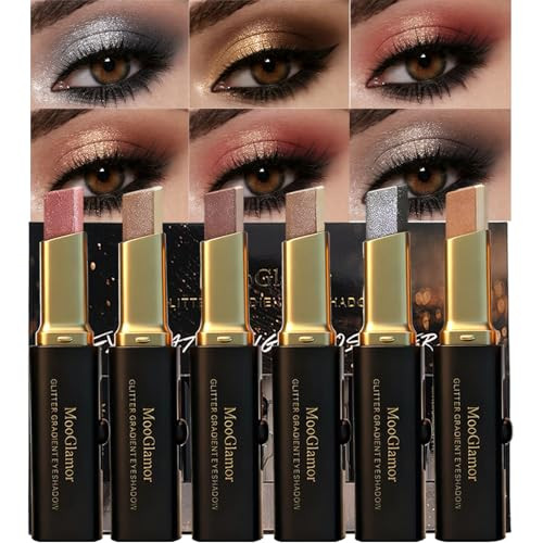 MooGlamor 6Pcs Two-Color Waterproof Eyeshadow Stick Shimmery Eye Shadow Set