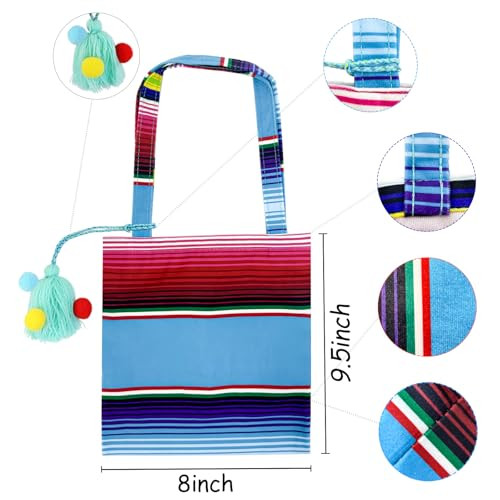 OurWarm 6 Mexican Party Favors Bags, Mini Tote Bag for Fiesta, 10 x 8 Inch