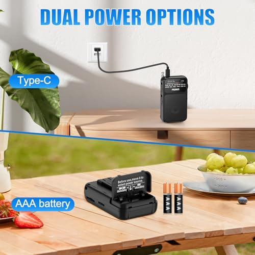 PRUNUS J-555 Pocket Radio AM FM USB-C Charging& Battery Operated, Back Clip