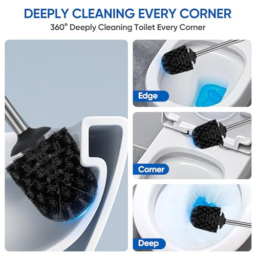 Veinvify SUS304 Stainless Steel Toilet Brush and Holder Set Stain Nickle 12In Handle BristlesToilet Bowl Brush Cepillo