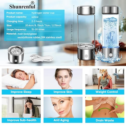 Hydrogen Water Bottle Generator Machine Updated, Portable Hydrogen Water Ionizer Machine Rechargeable, Hydrogen Rich