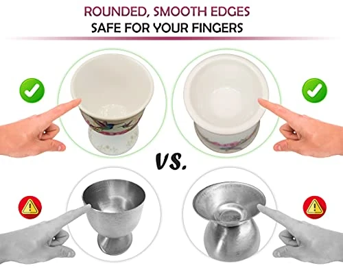 NobleEgg Egg Cups for Soft Boiled Eggs - Vintage Style Porcelain Egg Cups Holders, Authentic Egg Spoons, Stainless Steel
