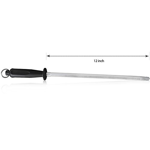 12-Inch Knife Sharpening Rod, Fine Carbon Honing Steel, Black Handle