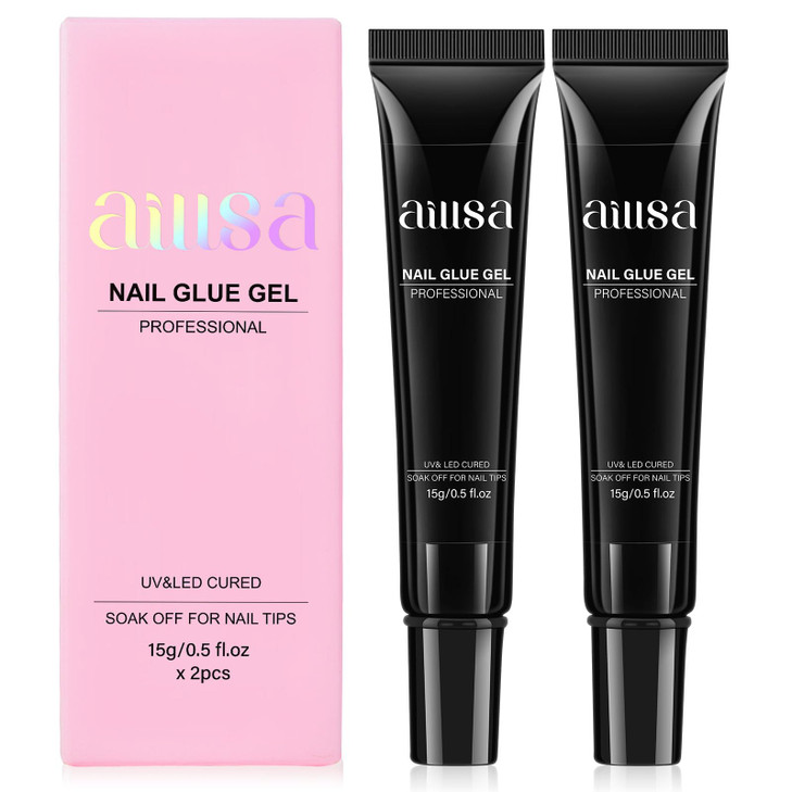 AILLSA Nail Gel Glue 2PCS Lamp Curing Needed Super Strong