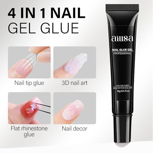 AILLSA Nail Gel Glue 2PCS Lamp Curing Needed Super Strong