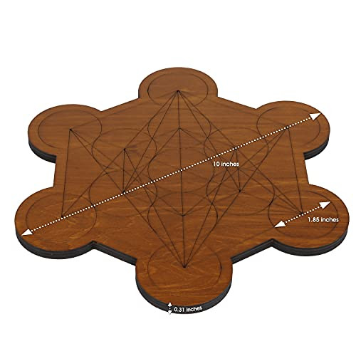 Curawood Crystal Grid Board for Stones - 10" Diameter Metatron's Cube Sacred Geometry Board - Amplify the Power of