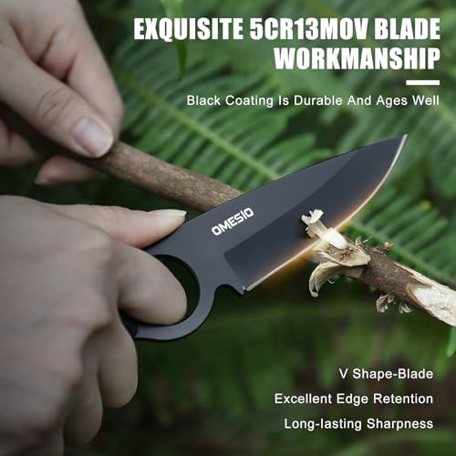 Omesio Full Tang Fixed Blade Hunting Knife, 8.46" D2 Steel, G10 Handle