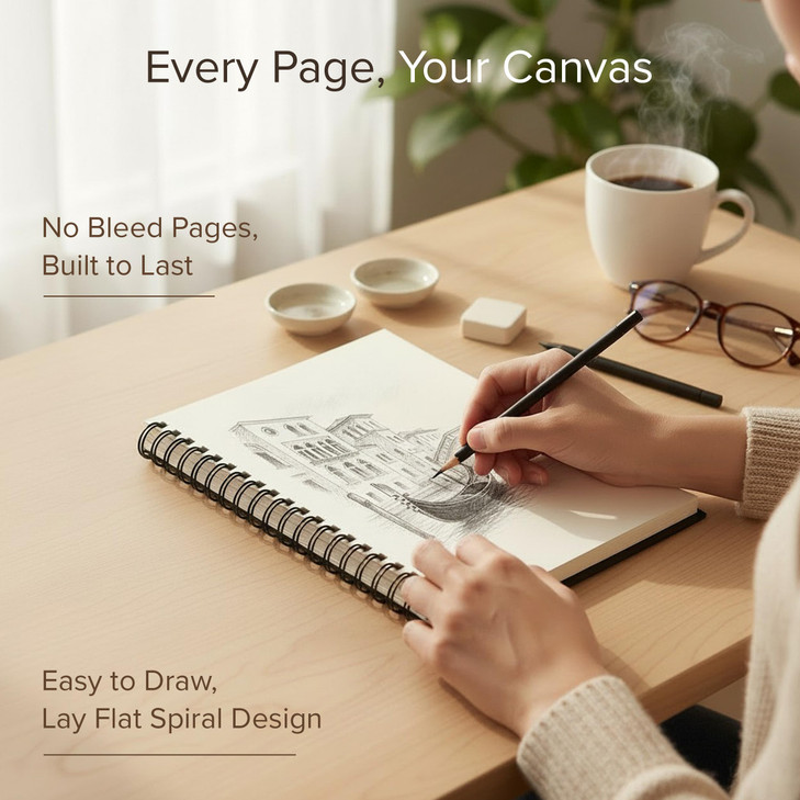 Artists Sketchbook Hardcover  200GSM Very Thick Paper  Large, Spiral Sketch Book for Drawing and Mixed Media 