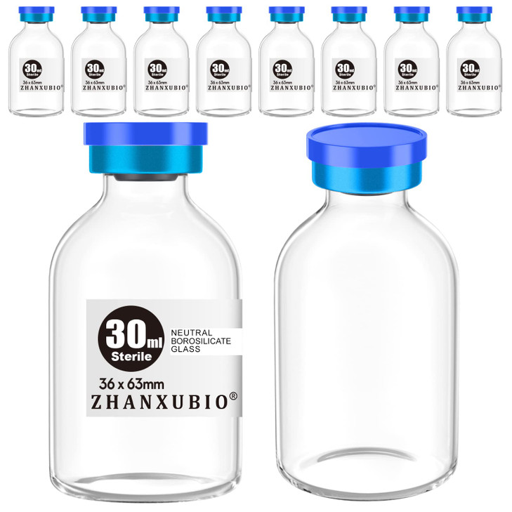 ZHANXUBIO Sterile Empty Vials with Self Healing Injection Port and Aluminum Plastic Cap,Sterile Package (30ml Clear