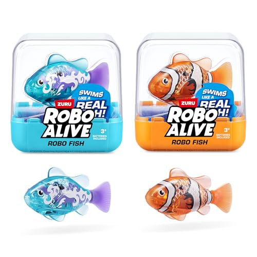Robo Alive Robo Fish Robotic Swimming Fish (Teal + Orange) by ZURU Water Activated, Changes Color, Comes with