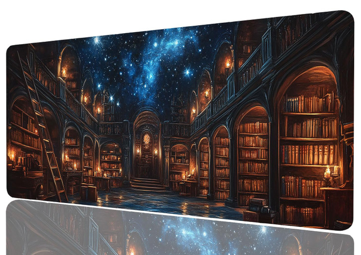 Dark Academia Library Desk Mat Gaming Desk Pad Large Mouse Keyboard Pad Magical Shelve Ancient Books Desktop Mats