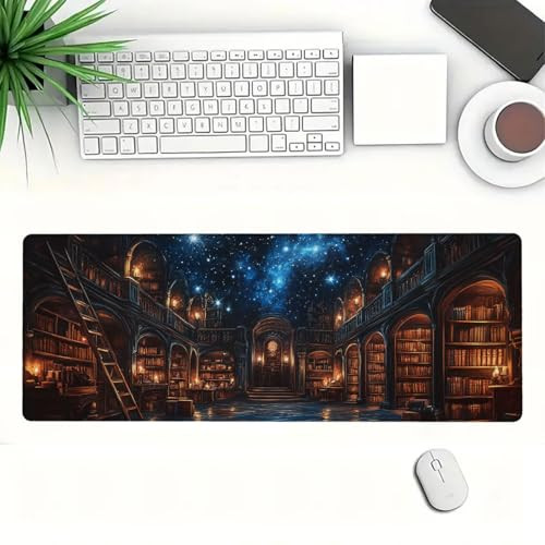 Dark Academia Library Desk Mat Gaming Desk Pad Large Mouse Keyboard Pad Magical Shelve Ancient Books Desktop Mats