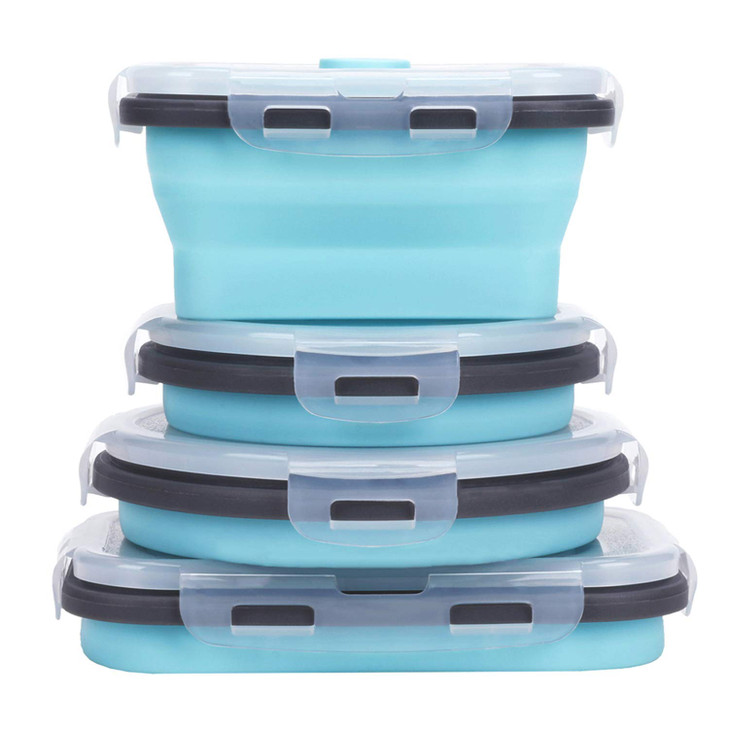 KUON Collapsible Silicone Food Storage Containers with Airtight Lids, Set of 4 Stacking Container, Microwave and