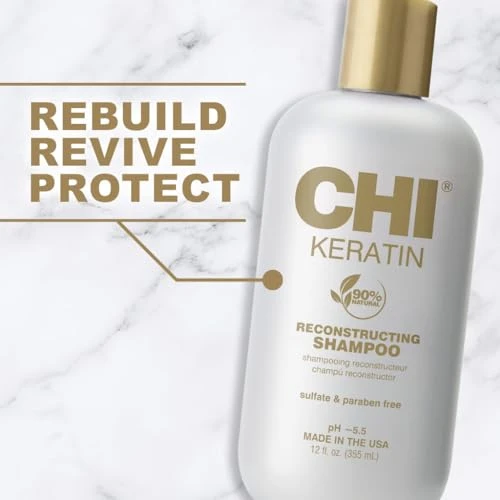 CHI Keratin Reconstructing Shampoo, Delivers Healthier Hair, Adds Shine & Helps Prevent Future Breakage, Sulfate,