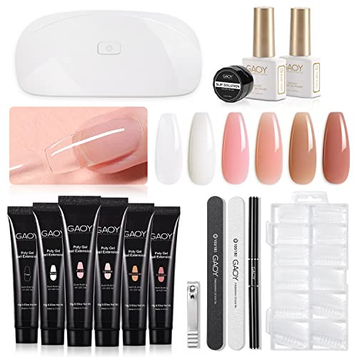 GAOY Poly Gel Nail Kit with U V Light Starter Kit, 6 Pcs Builder Gel Extension Kit for Beginners with Everything Nail