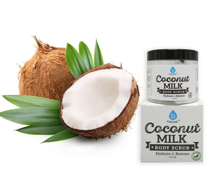 Pursonic Coconut Milk Body Scrub 14oz, with Dead Sea Salt, Almond Oil and Vitamin E for All Skin Type, Natural Skin