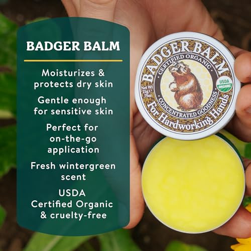 Badger Healing Balm, Hard Working Hands Cream, Organic Hand Cream for Dry Cracked Hands, Long Lasting Hand