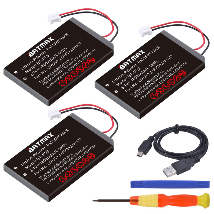 Batmax 3Pcs 1800mAh LIP1359 Battery Replacement for Sony PS3 PlayStation 3 Sixaxis Dualshock 3 Wireless Controller
