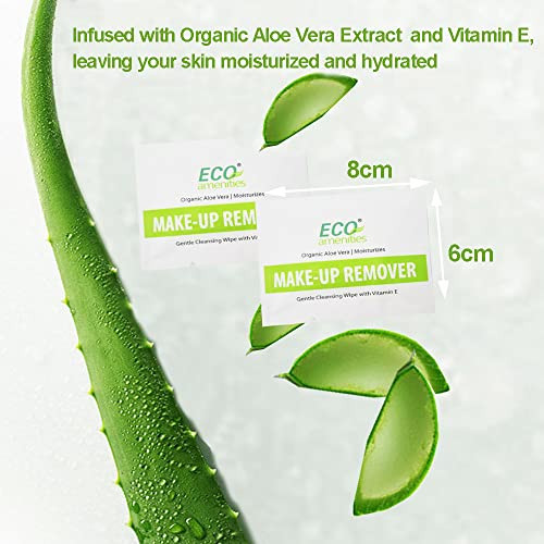 ECO amenities Makeup Remover Wipes - 20 Count, Individually Wrapped, Aloe Vera & Vitamin E - Face Wipes for All Skin Types - Travel Makeup Towelettes