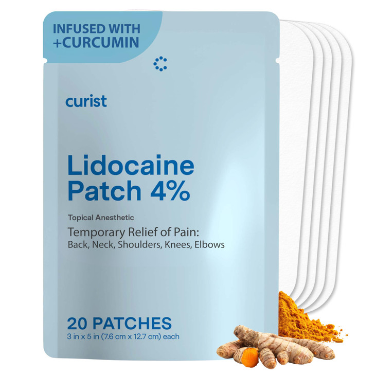 Curist Lidocaine Patches Maximum Strength with Curcumin - Numbing Topical Pain Relief for Back Relief, Neck Relief, &