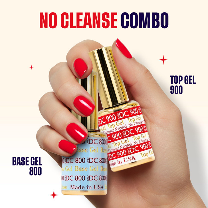 DND DC Base Gel and Top Gel Polish No Cleanse Set, UV/LED GelBase Polish 800 and No Cleanse Top Coat 900, Salon