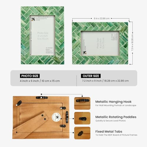 Handicrafts Home Handmade Chevron Bone Inlay Modern Green Picture Frame,6x4