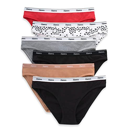 Hanes Originals Women's Underwear Bikini Panties, Stretch Cotton Underwear, Basic Assorted Colors, 6-Pack