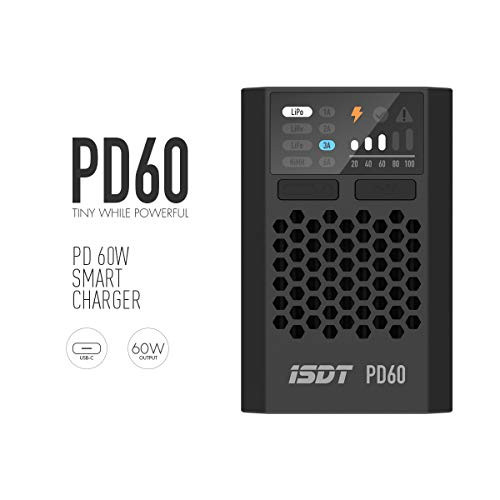 ISDT PD60S XT60 Connector 60W 6A Battery Balance Charger Type-C Input for 1-4S Lipo BatteryLife, Lilon, LiHv/Pb/NiMH