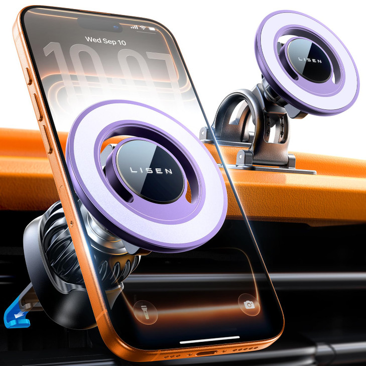 LISEN Fits MagSafe Car Mount Car Phone Holder,Strong Magnetic Phone Holder for Car Magsafe, Dashboard Vent iPhone 16