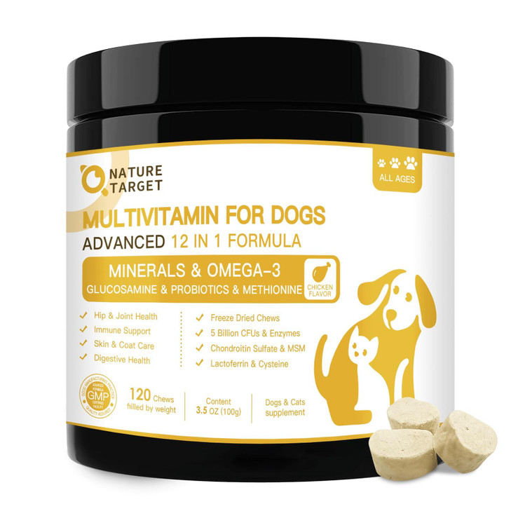 NATURE TARGET Dog Multivitamins for Overall Health with Minerals, Immune Support, Digestive Health, Joint, Hip, Skin &