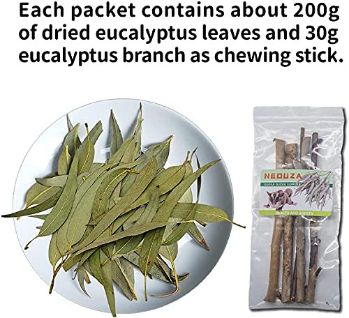 NEOUZA Sugar Glider Small Animal Bedding, Chew Treats, Molar Toys, 7oz/200g Natural Dried Eucalyptus Leaves and Twigs