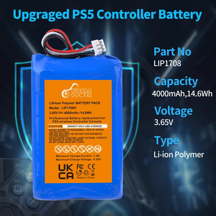 Pickle Power 2 Pack 4000mAh LIP1708 Battery for Sony PS5 PlayStation 5 DualSense CFI-ZCT1W Wireless Controller
