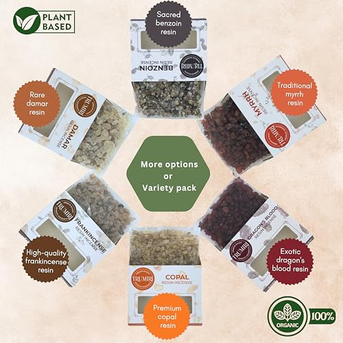 Resin Incense - Natural Tree Gum Sap - 6x30g Variety Pack Including Frankincense and Myrrh Copal Benzoin Dragon's