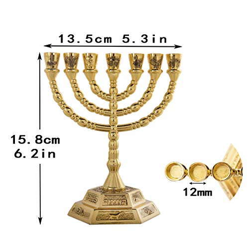 YU FENG 6" 7 Branch Menorah Candle Holder, Hanukkah Decoration