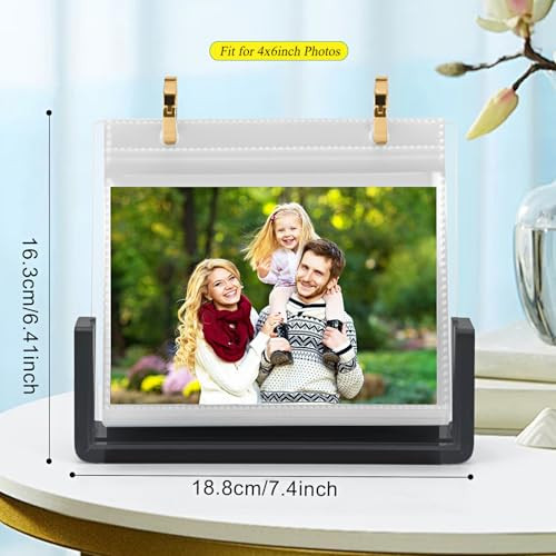 ZEEYUAN 4x6 Desktop Flip Photo Album on Stand Acrylic Picture Frame Holds 60 Pictures, 4x6 Standing Photo Album Double