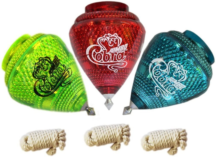 Cometa 3 Pack Jumbo Cobra Durable Plastic Spin Tops for Kids Metal Tip Made in Mexico - Trompo Mexicano Jumbo Cobra