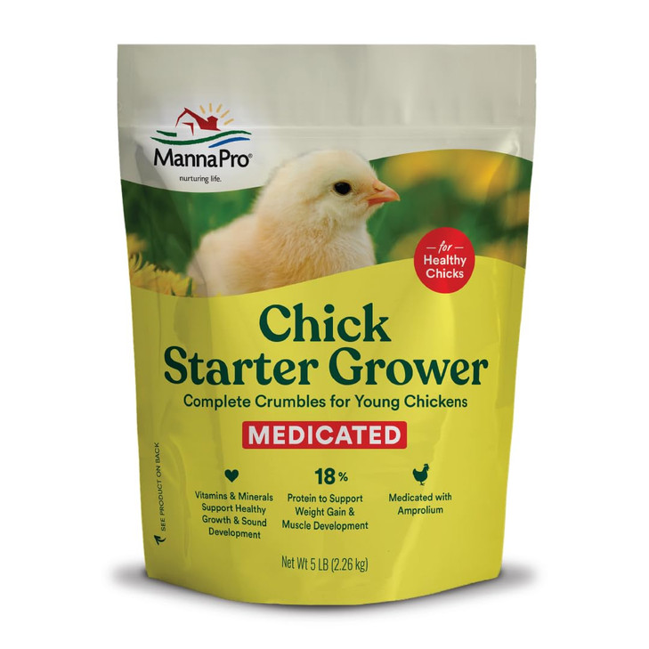 Manna Pro Medicated Chick Starter Grower Feed, Amprolium & Protein, 5 lb