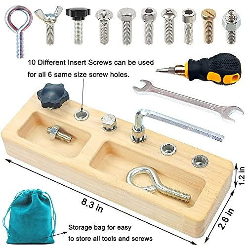 14 Pcs Kids Montessori Screwdriver Board Set, Wooden Screw Driver Activities Tools Montessori Toys for 3 4 5 Year Old,