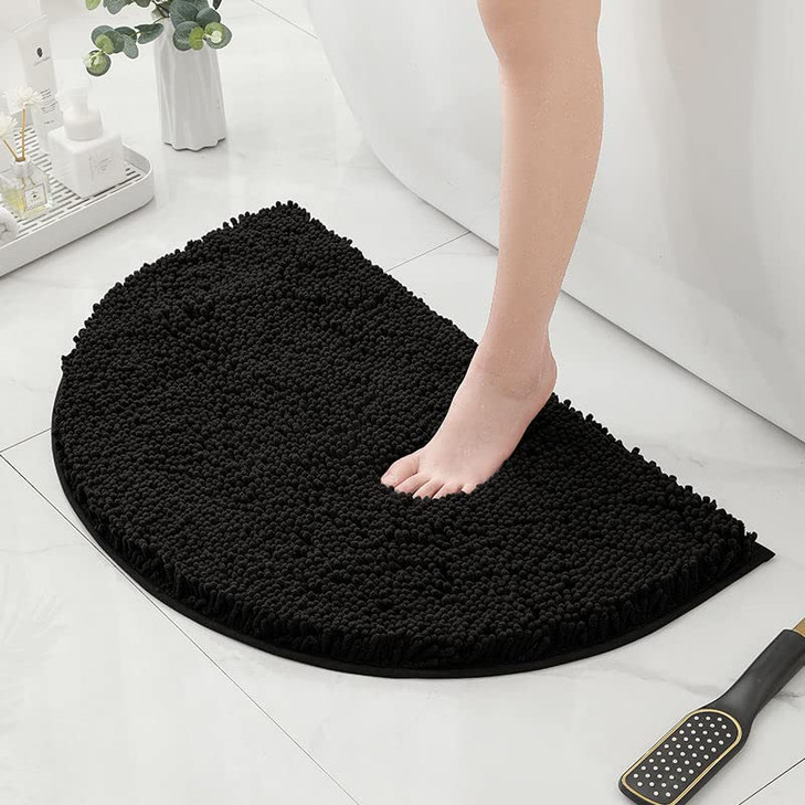 HYFAN Half Round Microfiber Chenille Non-Slip Bathroom Bath Rug Super Absorbent Quick Drying Shower Mat Soft Shaggy