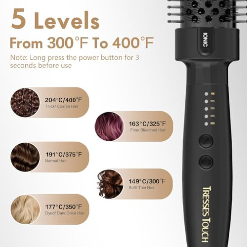 Thermal Brush 1.5 Inch, Heated Round Brush for Blowout Look, Negative Ion, 5 Temp Settings, Tourmaline Ceramic, Dual