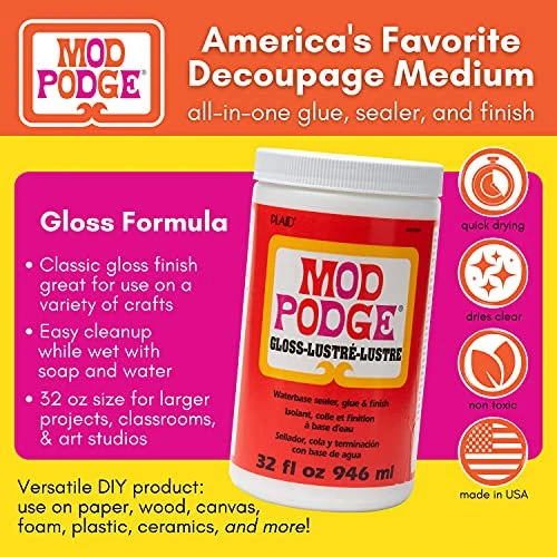 Mod Podge Gloss Sealer, Glue & Finish: All-in-One Craft Solution- Quick Dry, Easy Clean, for Wood, Paper, Fabric &