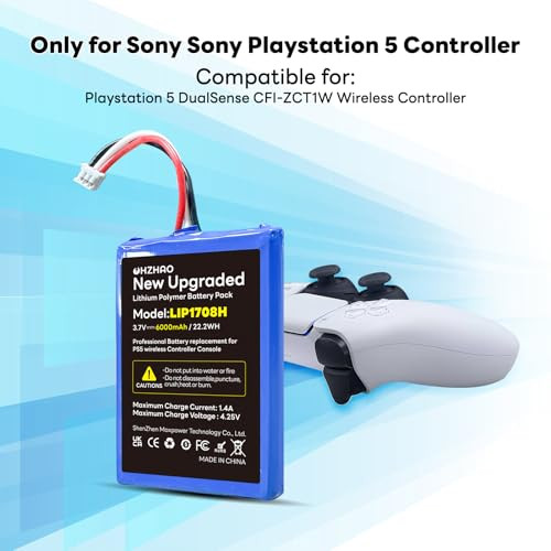 2026 2pack PS5 Controller Battery, 6000mAh LIP1708 Battery for Sony PS5 PlayStation 5 Dual Sense Controller CFI-ZCT1W