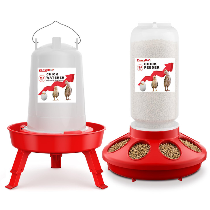 2-in-1 Chick Starter Set: 0.3 Gal Feeder & 0.4 Gal Waterer Red